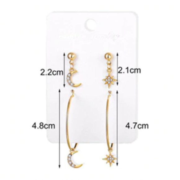 SALE 🌙Boho Crystal Moon + Star Hoop Earrings Set - Picture 2 of 2